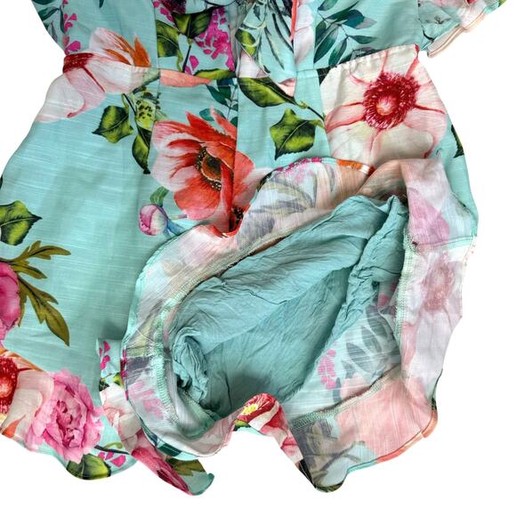 Tropical Floral Print Plunge Neck Romper Medium Flutter Ruffle Summer Resortwear - Picture 10 of 16